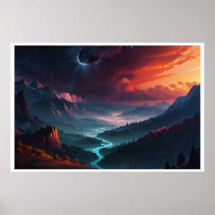 Poster Paysage magique des aurores boréales