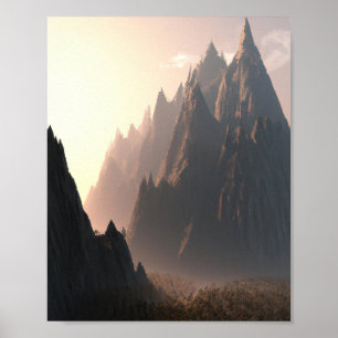 Poster Paysage majestueux de montagne au lever de soleil