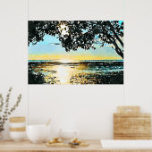 Poster Paysage marin aquarelle au lever du soleil (Cuisine)