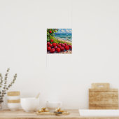 Poster Paysage marin avec des framboises surréalisme créa (Cuisine)