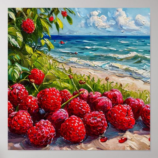 Poster Paysage marin avec des framboises surréalisme créa (Devant)