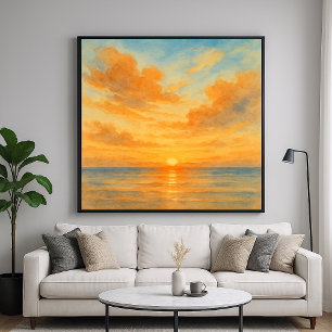 Poster Paysage marin de coucher de soleil de style aquare