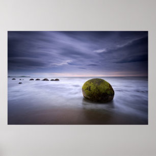 Poster Paysage marin de lever de soleil de rochers de