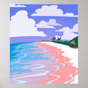 Poster Paysage marin de plage tropicale avec sable rose, 