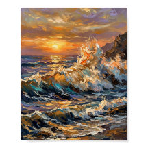 Paysage marin impressionniste : Vagues déferlantes