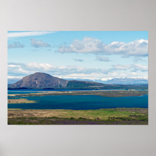 Poster Paysage marin matinal en Islande avec des fermes d