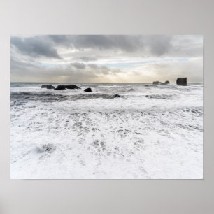 Poster Paysage marin océanique écumeux pâle, Islande