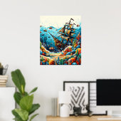 Poster Paysage marin Pixelé (Bureau à domicile)