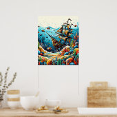 Poster Paysage marin Pixelé (Cuisine)