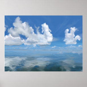 Poster Paysage marin verre avec toile de nuages