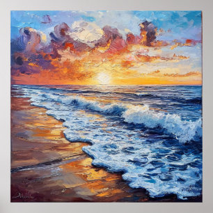 Poster Paysage marin vibrant au coucher du soleil