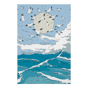 Poster Paysage marin vintage japonais