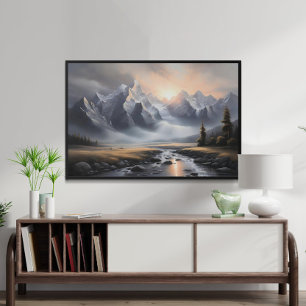 Poster Paysage montagnard enchanté Maison Whimsical