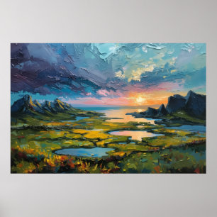 Poster Paysage Montagneux de Coucher de Soleil Côtier Dra