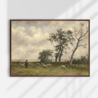 Paysage, moutons et bergers, art vintage.