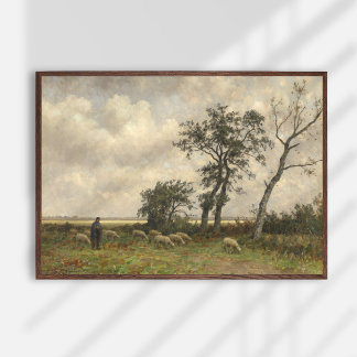 Poster Paysage, moutons et bergers, art vintage.