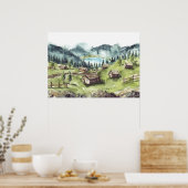 Poster Paysage naturel aquarelle (Cuisine)