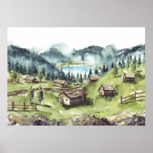 Poster Paysage naturel aquarelle