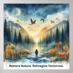 Poster Paysage naturel avec Hawks Art