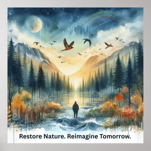 Poster Paysage naturel avec Hawks Art (Devant)