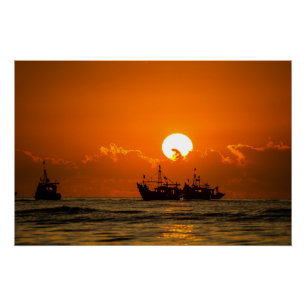 Poster Paysage naturel Coucher de soleil avec bateau-6846