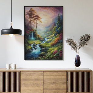 Poster Paysage naturel de la forêt magique lumineuse