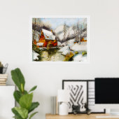 Poster Paysage neigeux avec roue d'eau (Bureau à domicile)