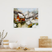 Poster Paysage neigeux avec roue d'eau (Cuisine)