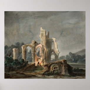 Poster Paysage nocturne avec ruines gothiques (vers 1850)