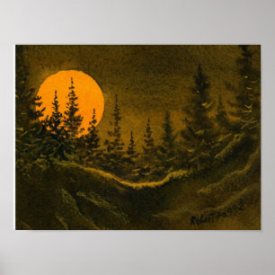 Poster Paysage nocturne; chasse ou moisson lune