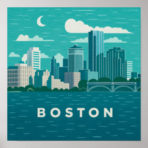 Poster Paysage nocturne de la ville du Massachusetts Vi