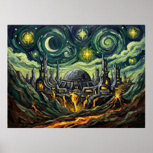Poster Paysage nocturne étoilé de la planète natale kling