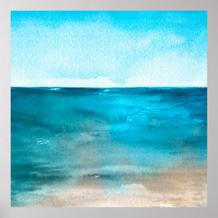 Poster Paysage océanique. Belle aquarelle peinture main