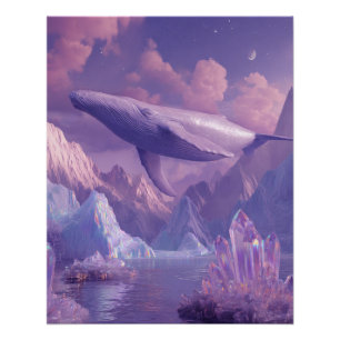 Poster Paysage onirique de baleine majestueuse dans des c
