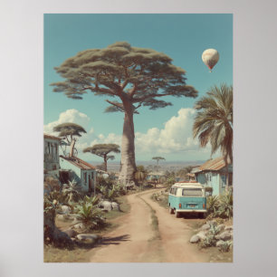 Poster Paysage onirique de baobab avec fourgonnette vinta