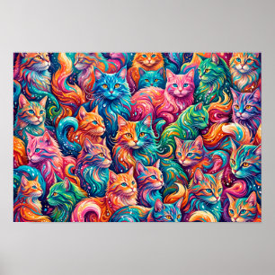 Poster Paysage onirique de chat vibrant – Psychedelique B