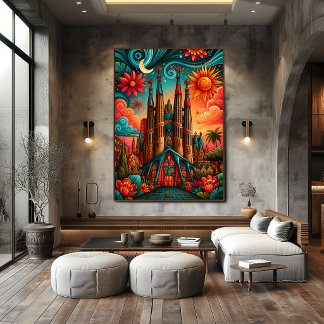 Poster Paysage onirique du soleil et de la lune de la Sag