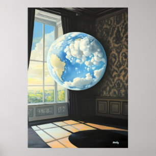Poster Paysage onirique surréaliste de la Terre flottante