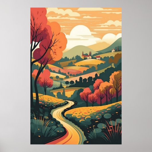 Poster Paysage paisible et arbres d'automne Wall Art (Devant)
