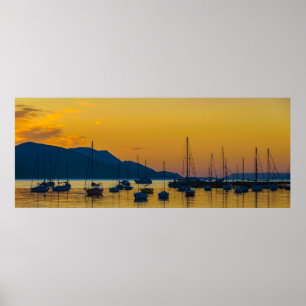 Poster Paysage panoramique coucher de soleil scène côtièr