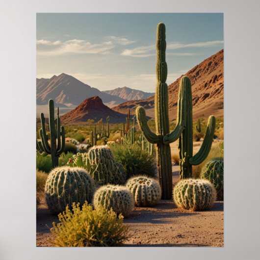Poster Paysage panoramique désertique de cactus (Devant)