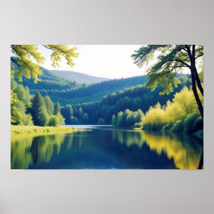 Poster Paysage panoramique Forêt Lac Nature Tranquille