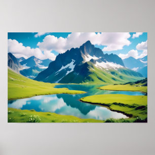 Poster Paysage panoramique Montagnes Lac Nature Tranquill