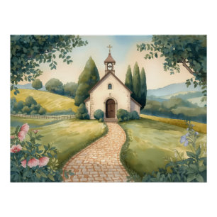 Poster Paysage Pastel du Chemin de la Chapelle Cottagecor
