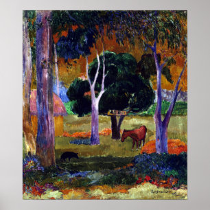 Poster Paysage Paul Gauguin avec un cochon et un cheval