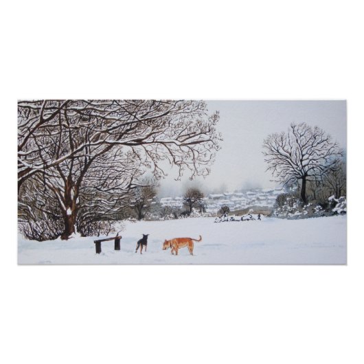 Poster paysage peinture de chiens sur la scène de neige h (Devant)