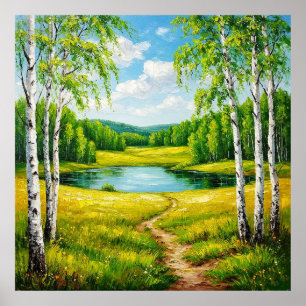 Poster Paysage pittoresque d'un lac serein