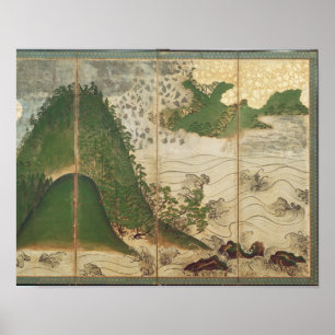 Poster Paysage printanier avec soleil