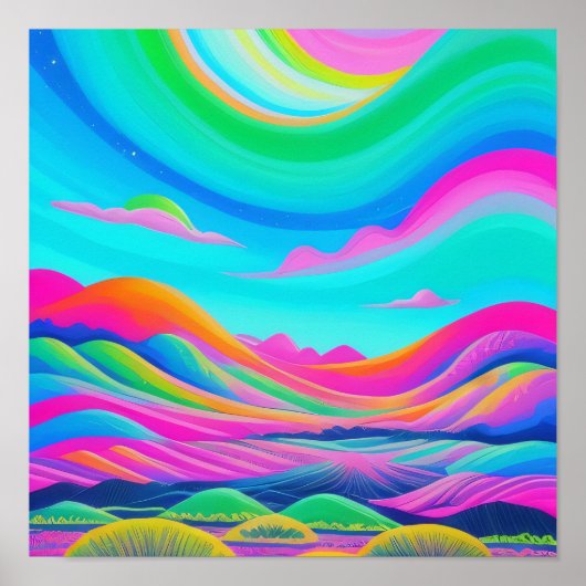 Poster Paysage psychédélique Art rose vert (Devant)