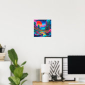 Poster Paysage psychédélique art vert rose (Bureau à domicile)